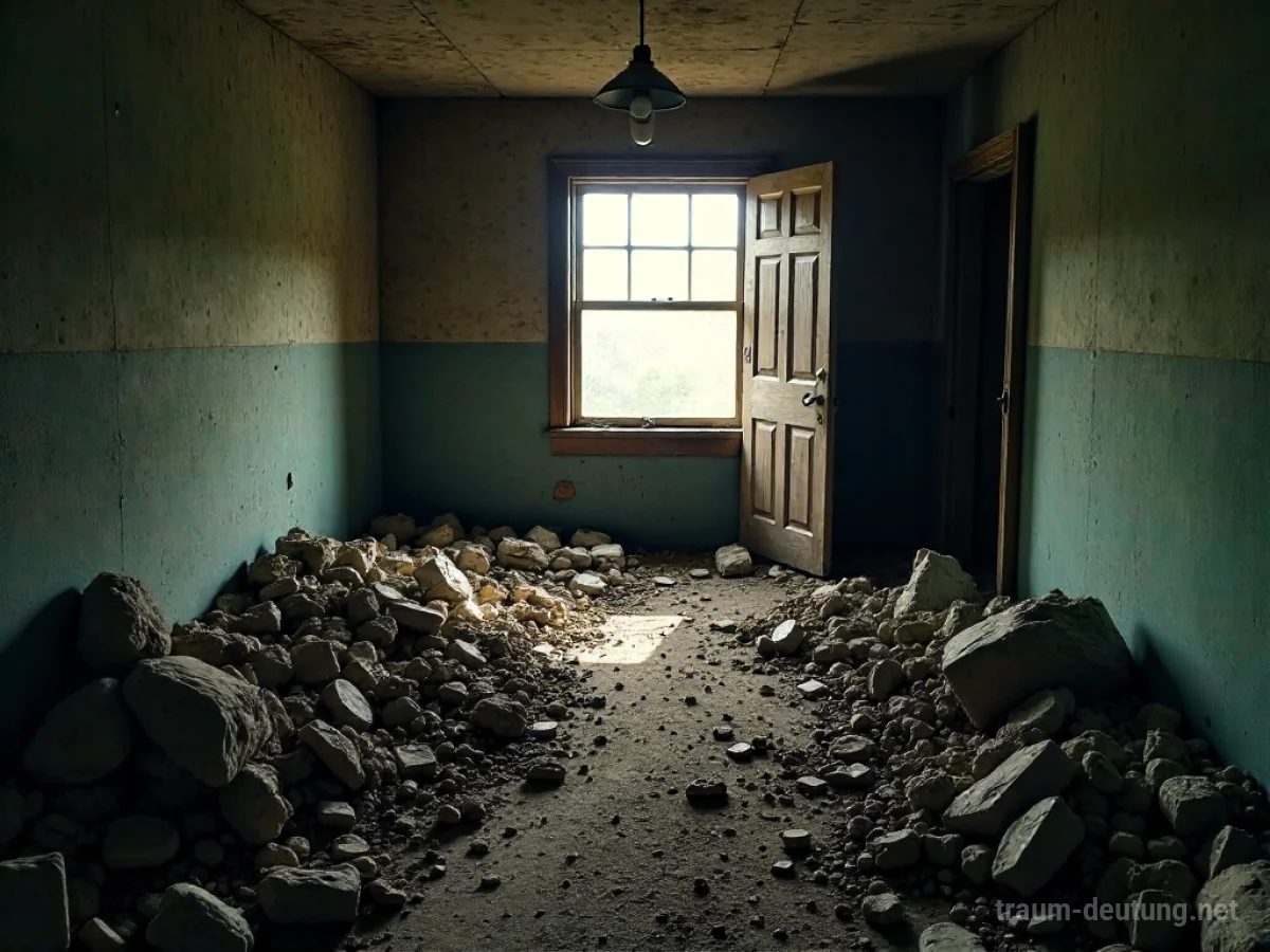 Ein Hauszimmer komplett gefüllt mit Schmutz und Geröll.