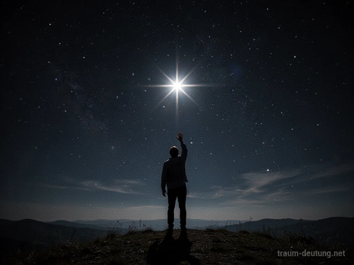 Silhouettenfigur strebt nach einem hellen Stern am Nachthimmel