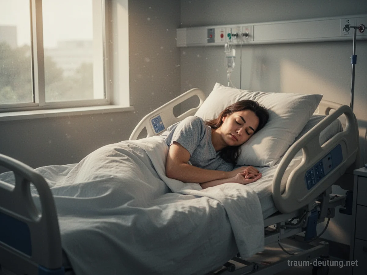 Person schläft in einem hellen Krankenhausbett