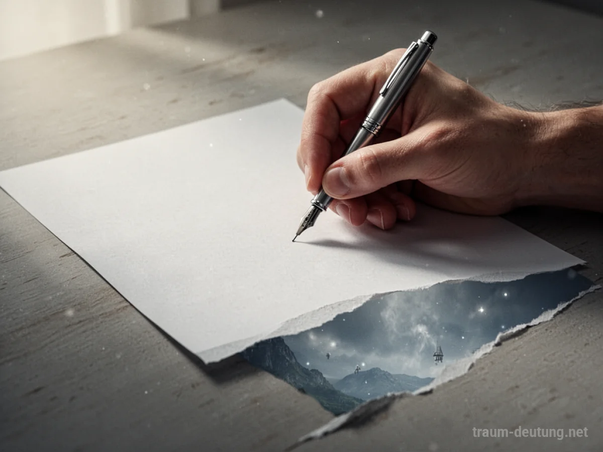 Hand versucht auf Papier zu schreiben, das Papier geht zur Neige.