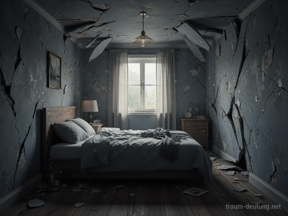 Schlafzimmer, dessen Wände sich verkleinern und auf den Betrachter zukommen.