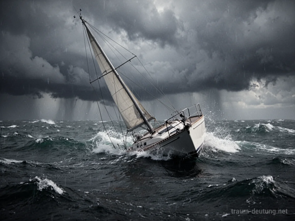 Segelboot, das in stürmischer See kenternt