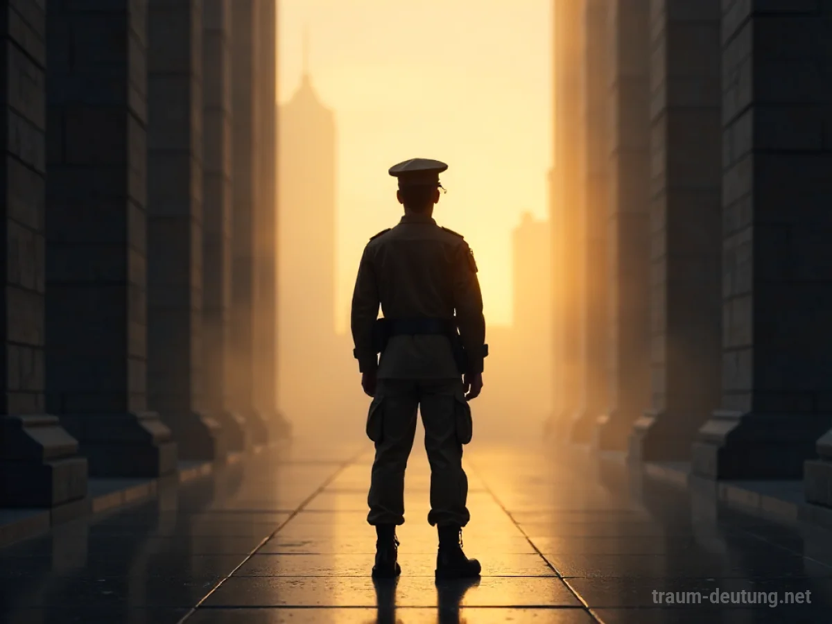 Ein Soldat in Uniform steht schützend da.
