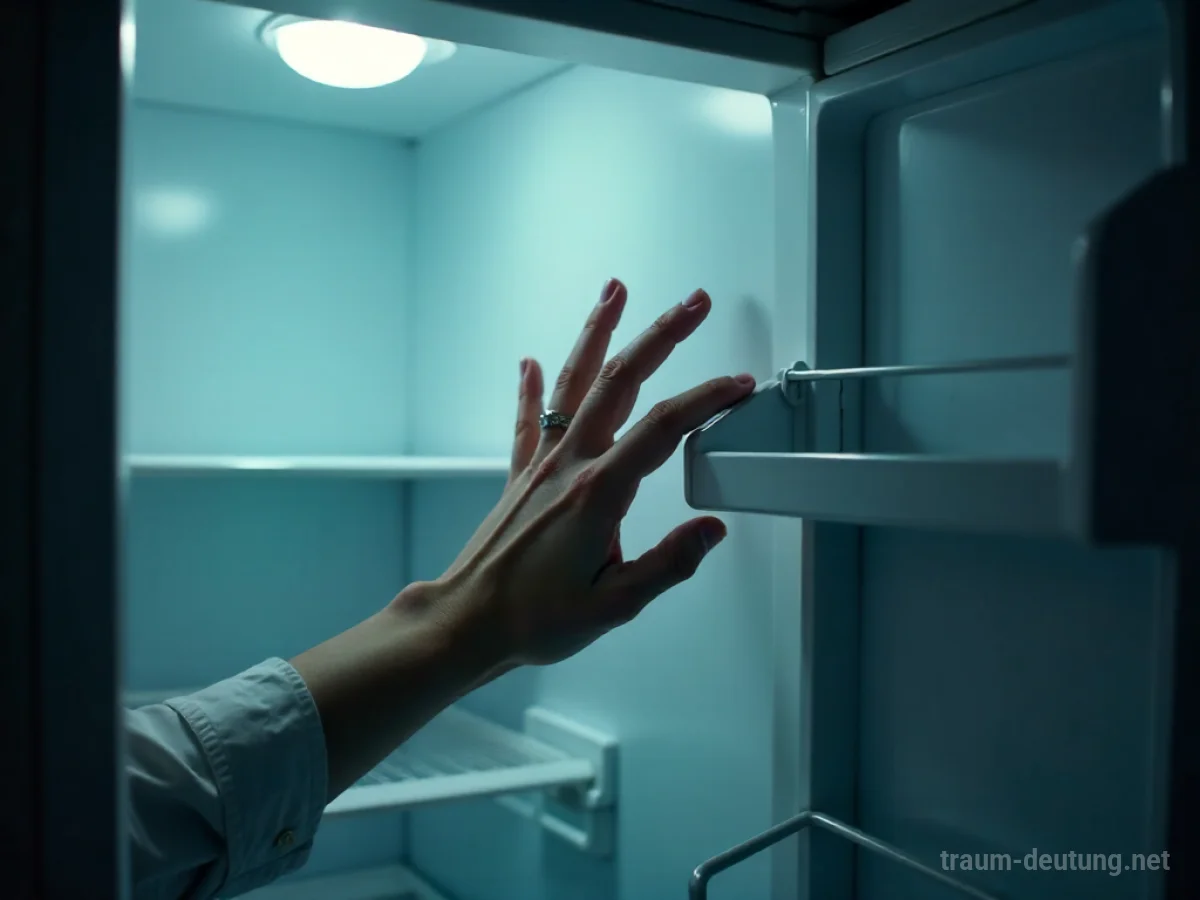 Hand greift in leeren Kühlschrank