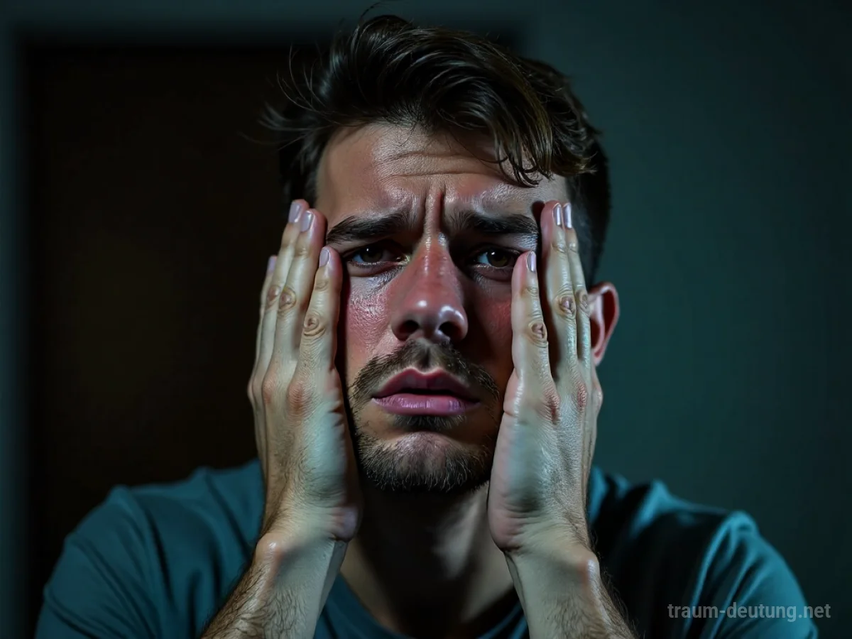 Person schwitzt stark im Traum, Gesicht zeigt intensive Angst.