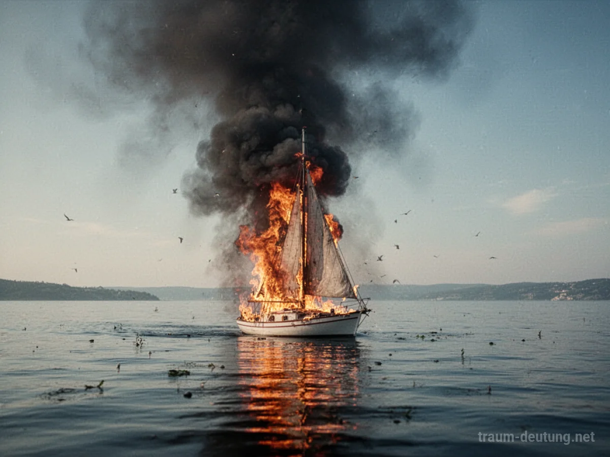 Brennendes Segelboot auf dem Wasser