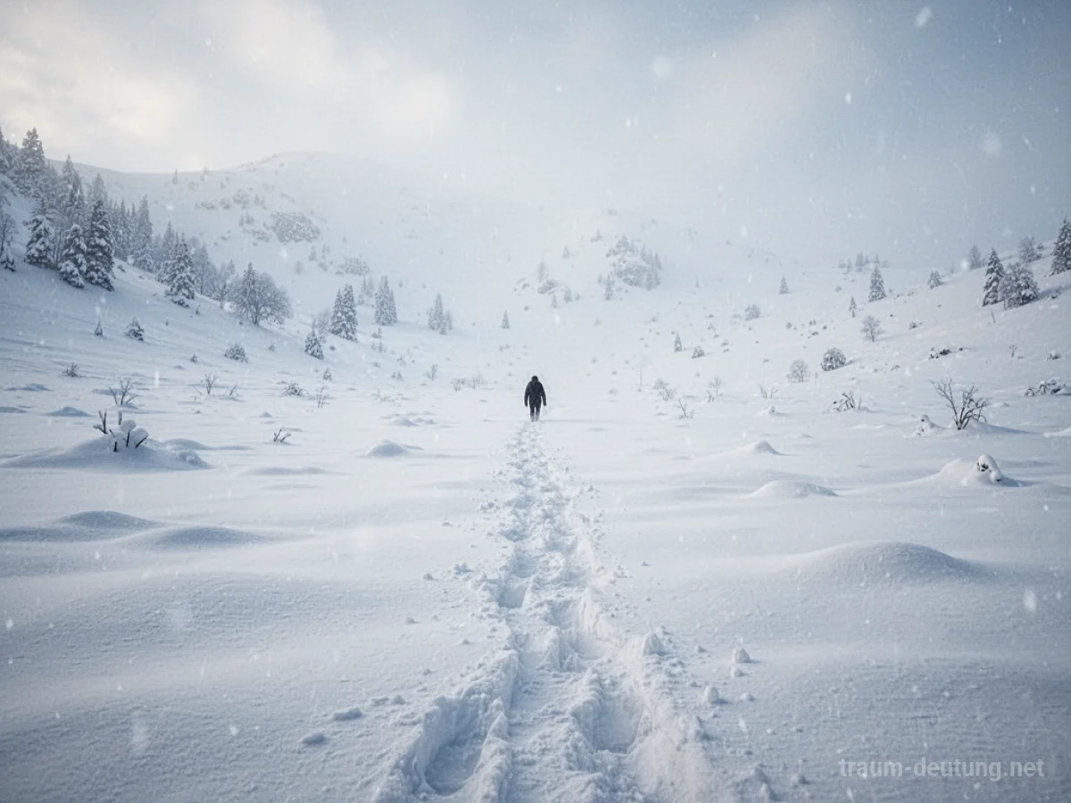 Eine weite Schneelandschaft, die vollständig mit dickem Schnee bedeckt ist.