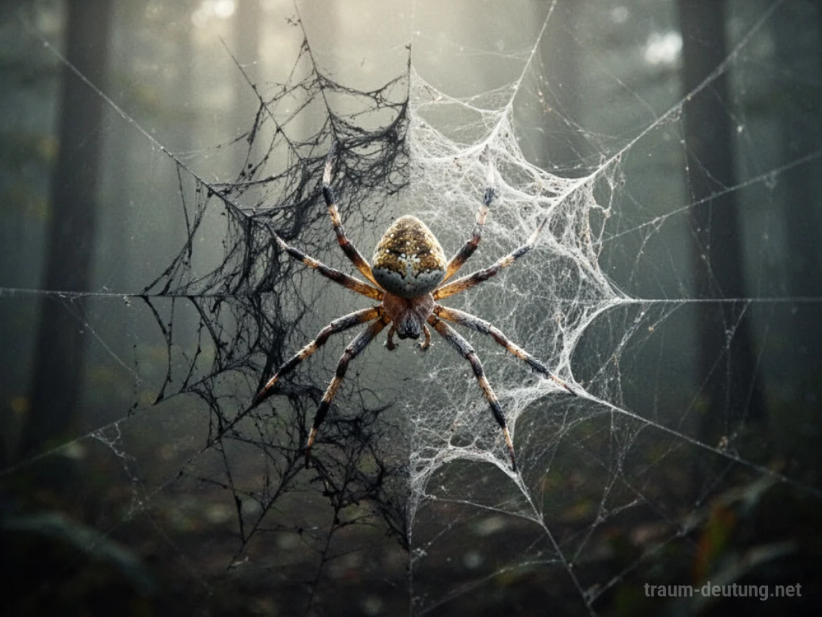 Eine Spinne, die im Traum ihre Form verändert, von dunkel zu hell.