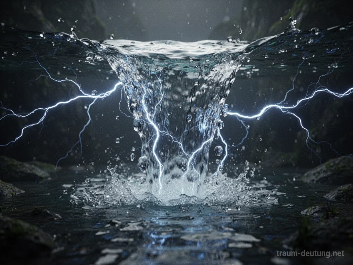 Wasser fließt und leitet Strom in einer dunklen, surrealen Umgebung.