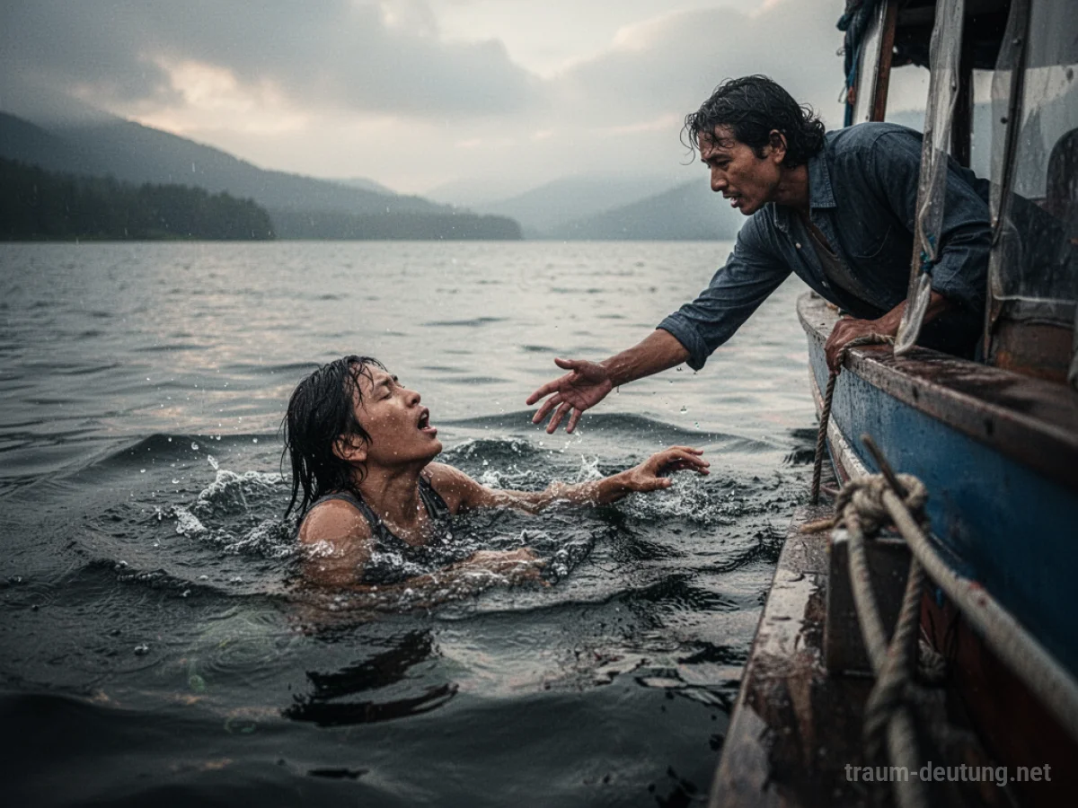 Person im Wasser, die von einer anderen Person gerettet wird