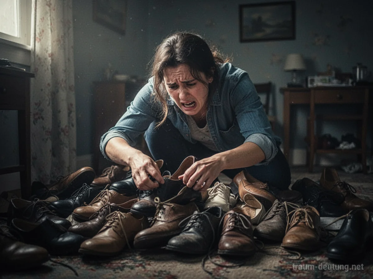 Suche nach Schuhen in einem unordentlichen Raum.
