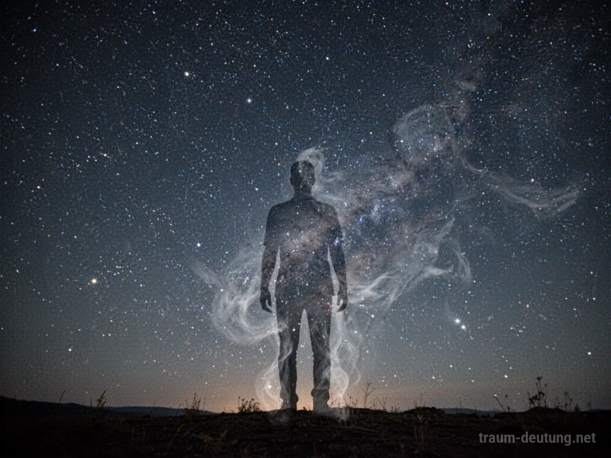 Sich auflösende Silhouette einer Person im Sternenhimmel