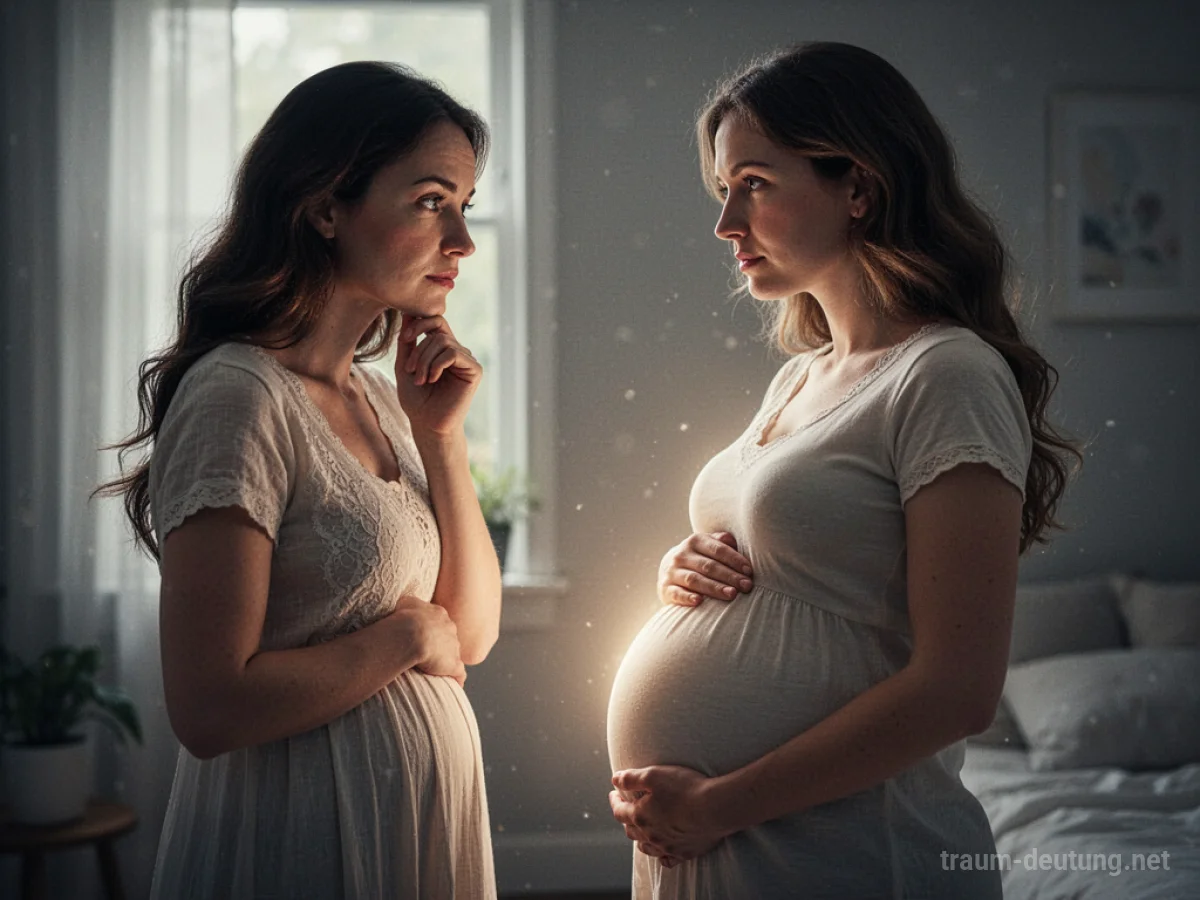 Eine Frau blickt nachdenklich auf ihre schwangere Schwester.