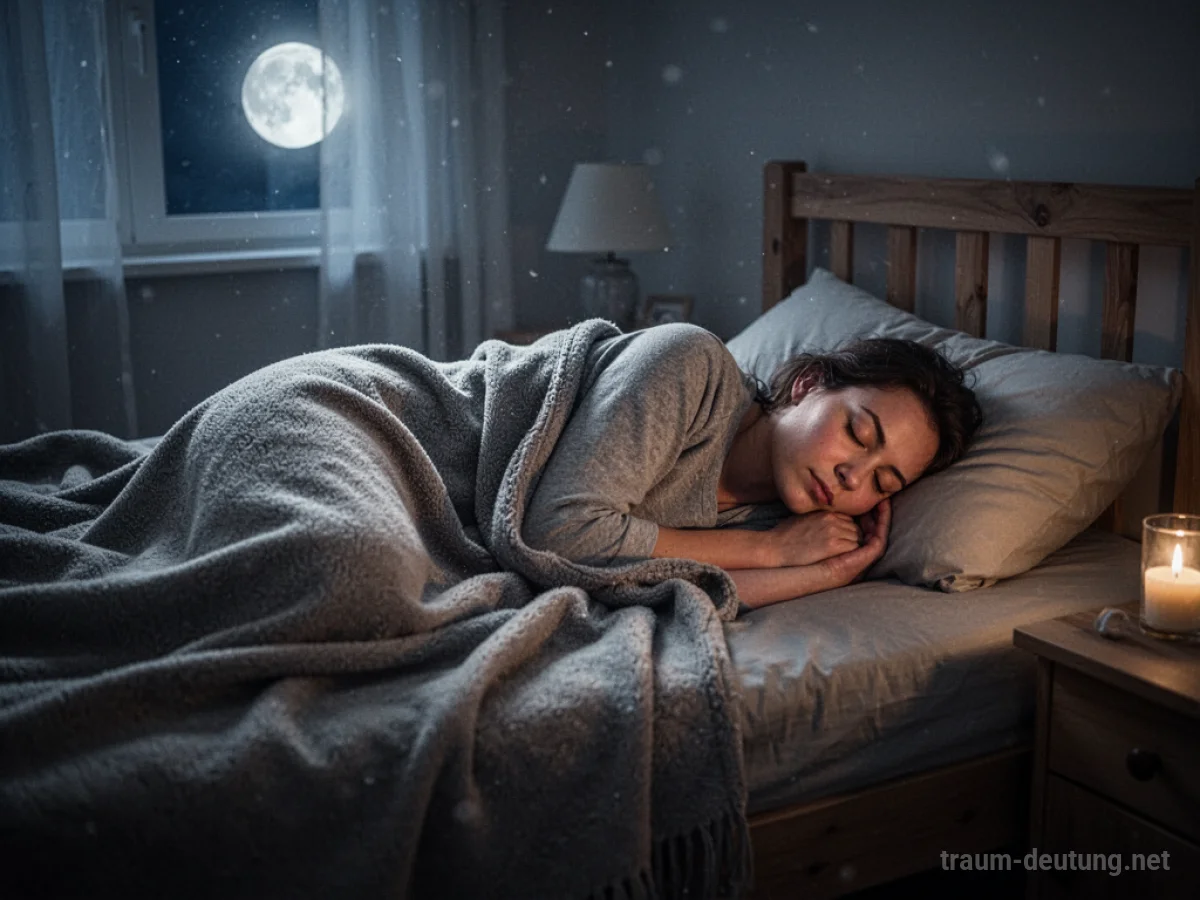 Eine Person schläft friedlich im Bett, beleuchtet von sanftem Mondlicht.