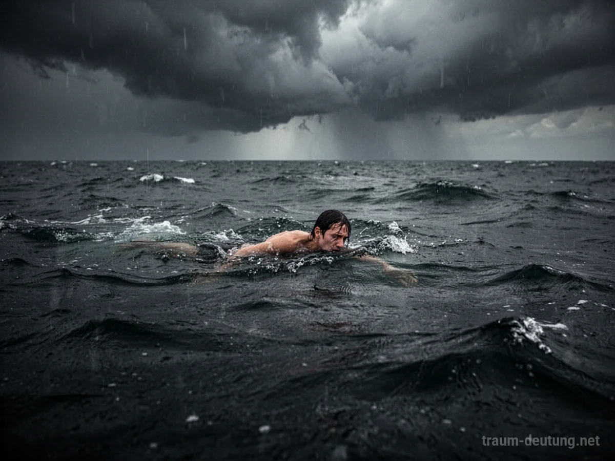 Person schwimmt unaufhörlich in einem stürmischen Meer.