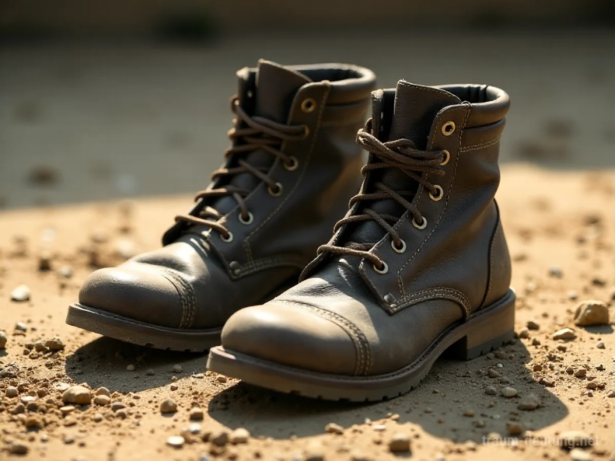 Schmutzige Stiefel auf staubigem Boden