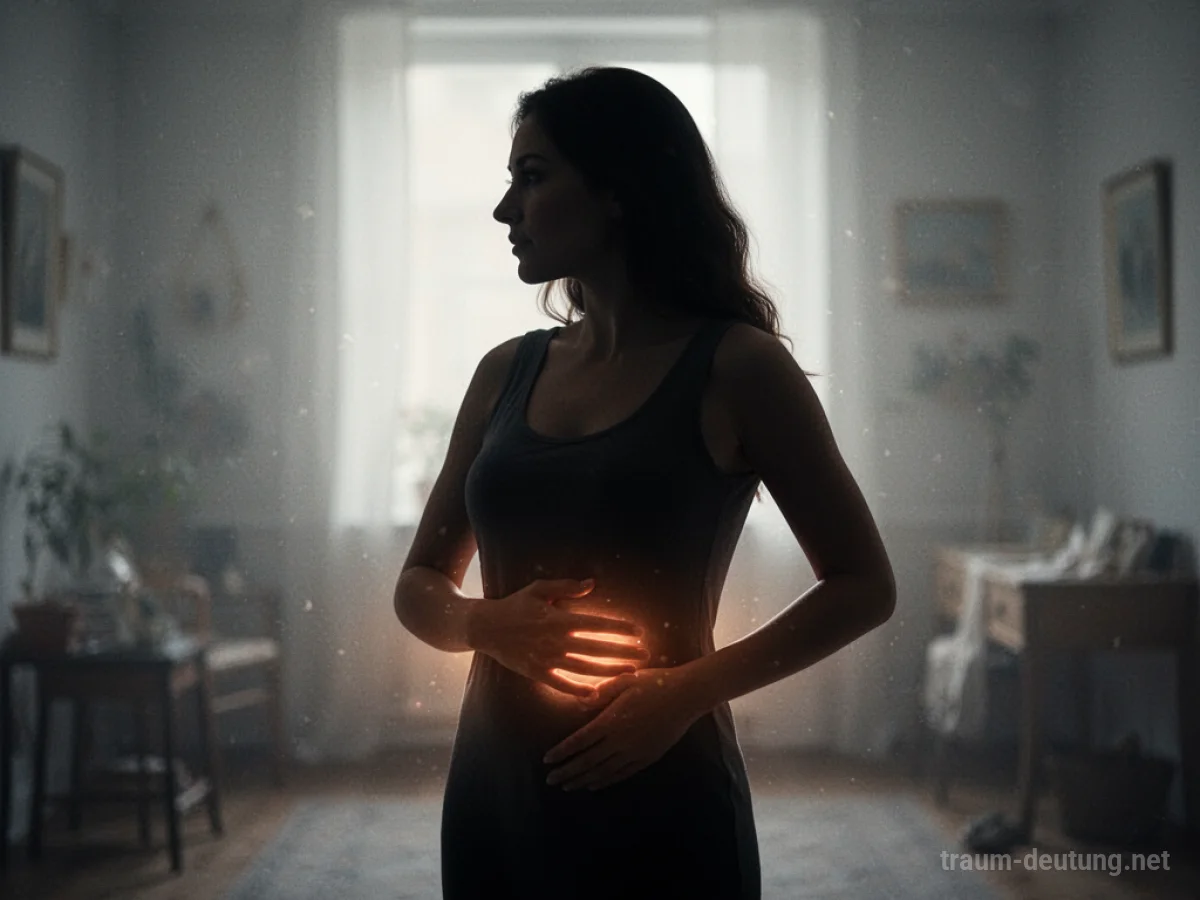 Silhouette einer Frau, die ihre Hand auf den Bauch legt und wegschaut