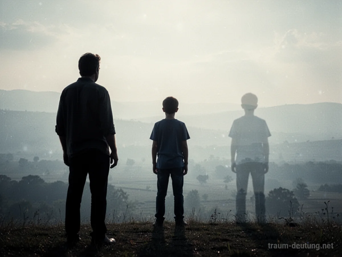 Silhouette eines Vaters, der einem schwindenden Sohn nachblickt