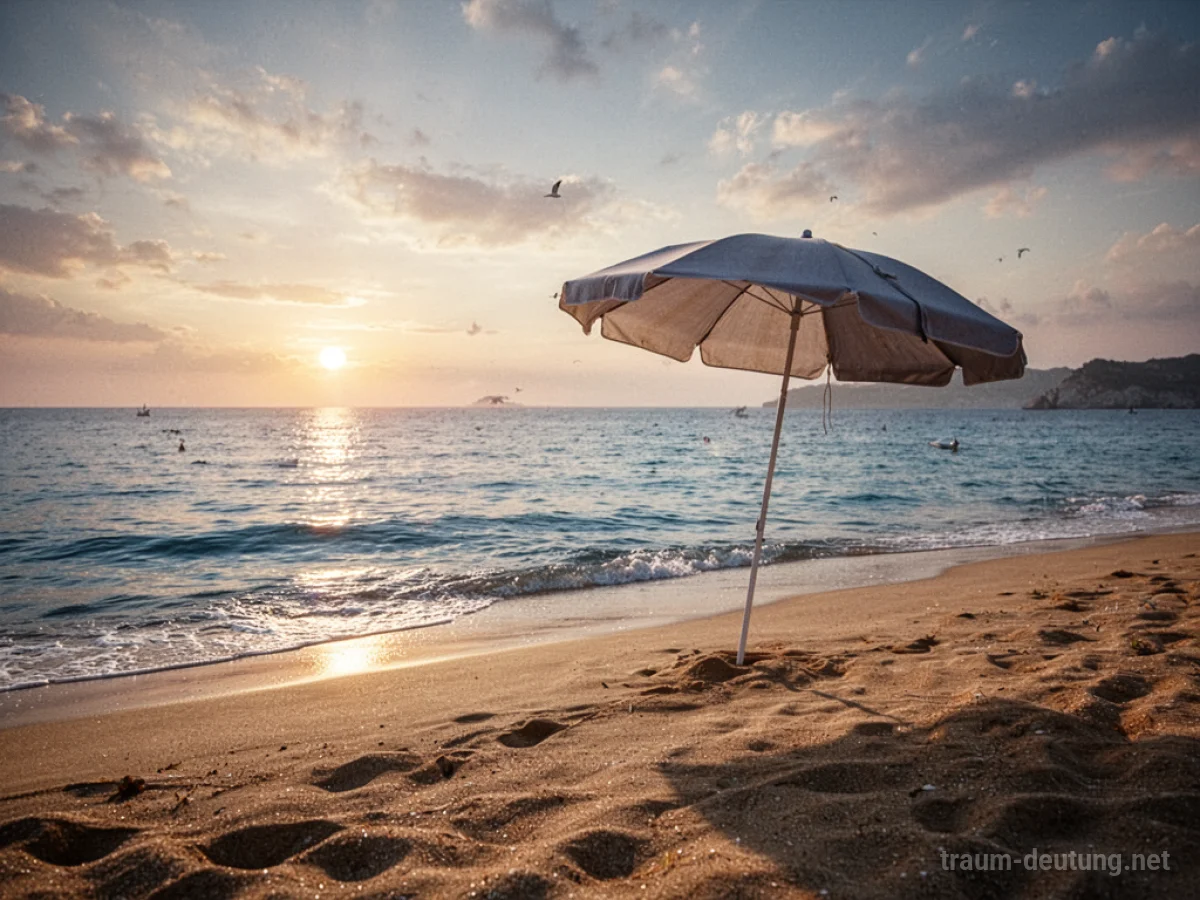 Strand mit ruhigem Meer bei Sonnenuntergang, symbolisiert Erholung im Sommerurlaubstraum.