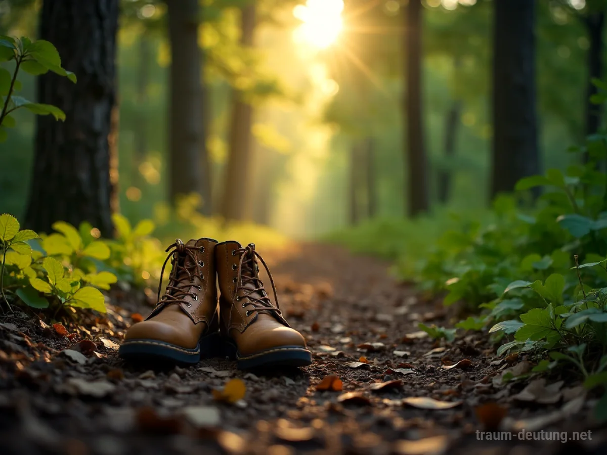 Ein Paar Stiefel auf einem Waldweg.