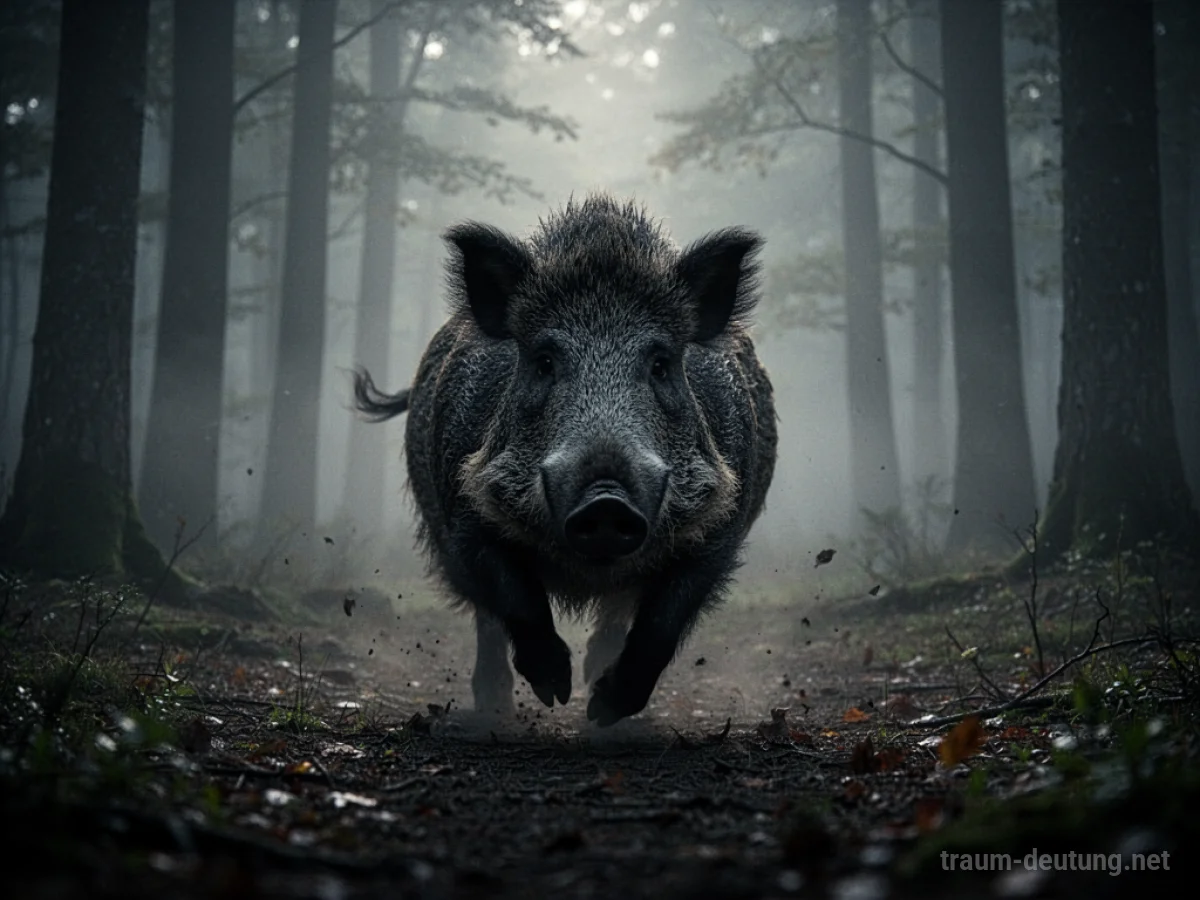 Wildschwein im Angriff über eine Lichtung im Wald