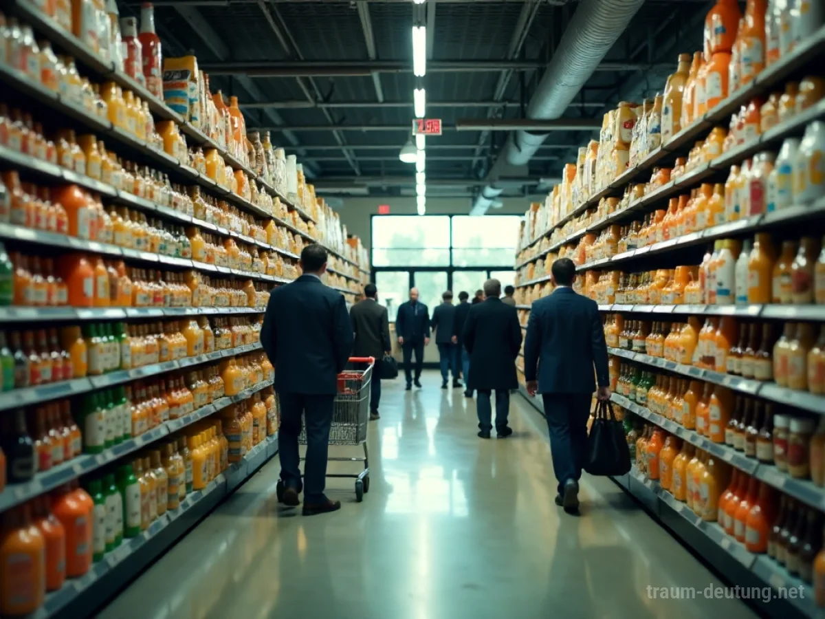 Überfüllter Supermarkt mit vielen Menschen und vollen Regalen