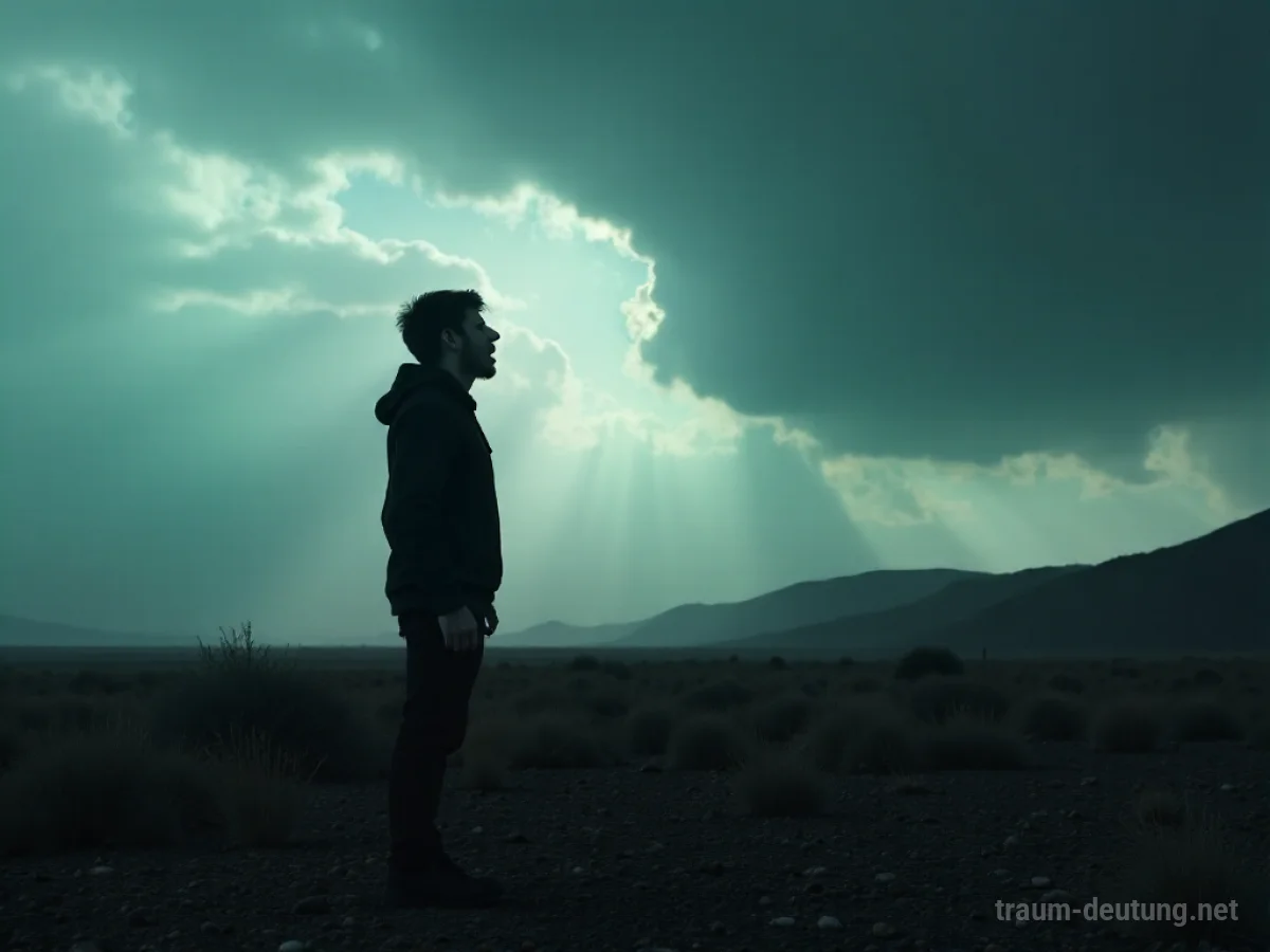 Silhouette einer Person, die auf einer kargen Landschaft lautlos schreit.
