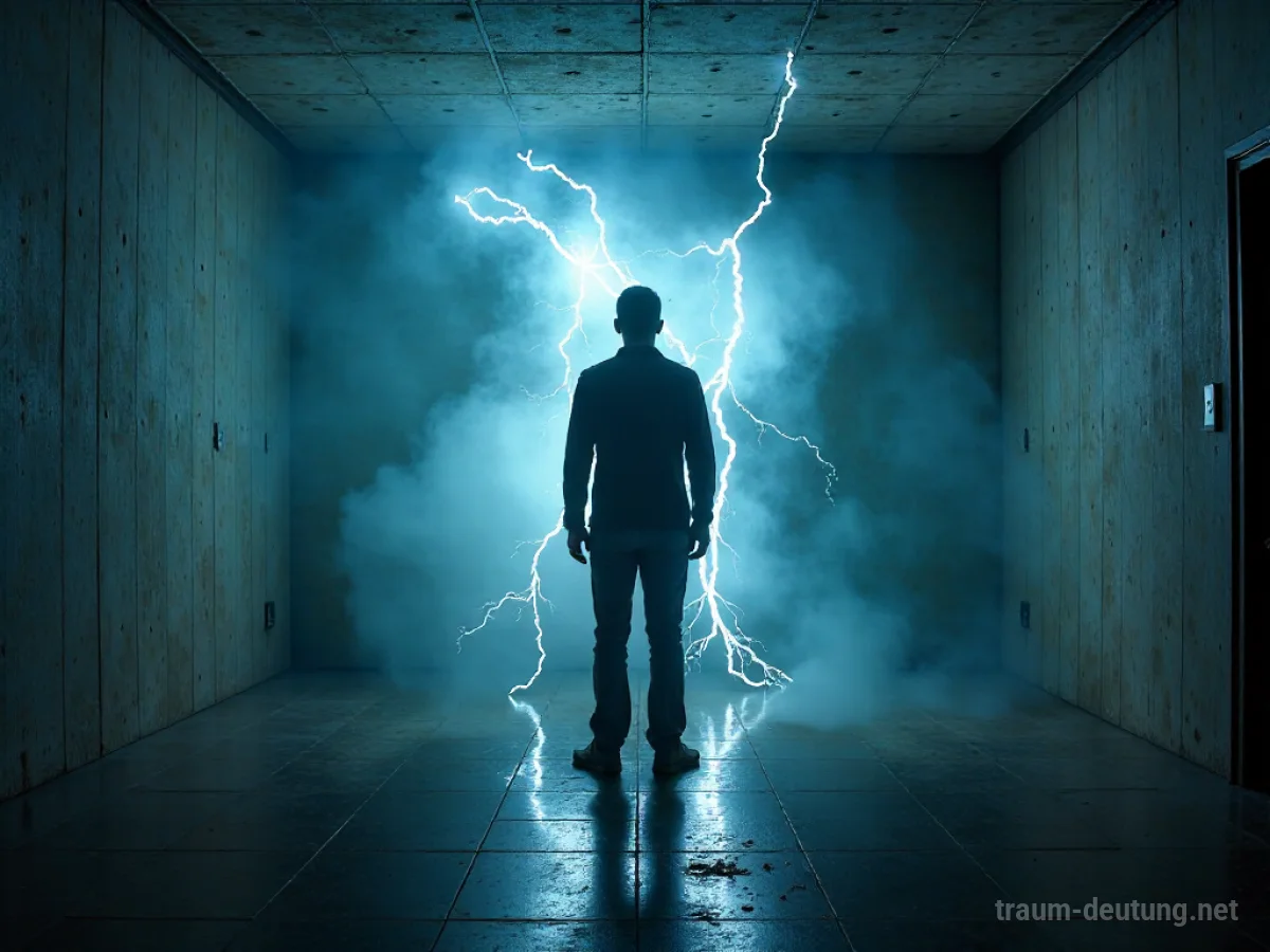 Eine Person steht unter elektrischen Strömen, die eine angespannte Atmosphäre erzeugen.
