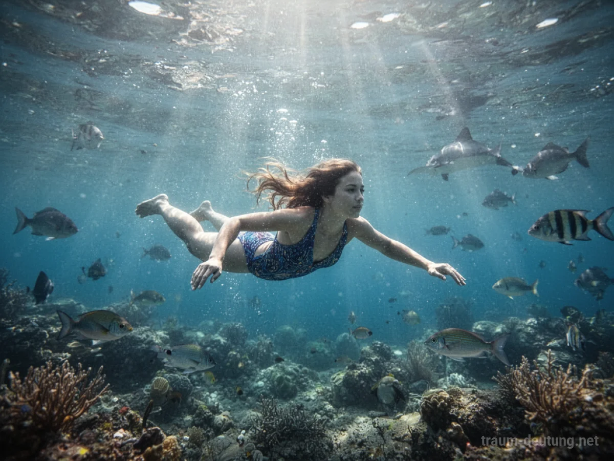 Person schwimmt unter Wasser in einem ruhigen Meer.