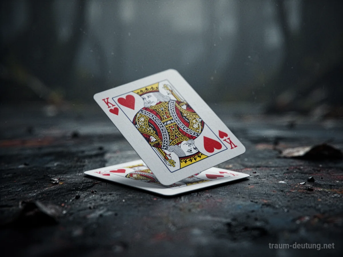 Spielkarte fällt auf dunklen Hintergrund