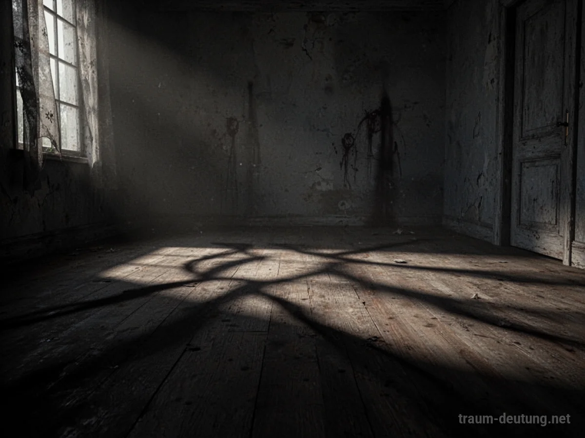 Viele dunkle Schatten erstrecken sich auf einem Boden und an Wänden in einem schwach beleuchteten Raum.
