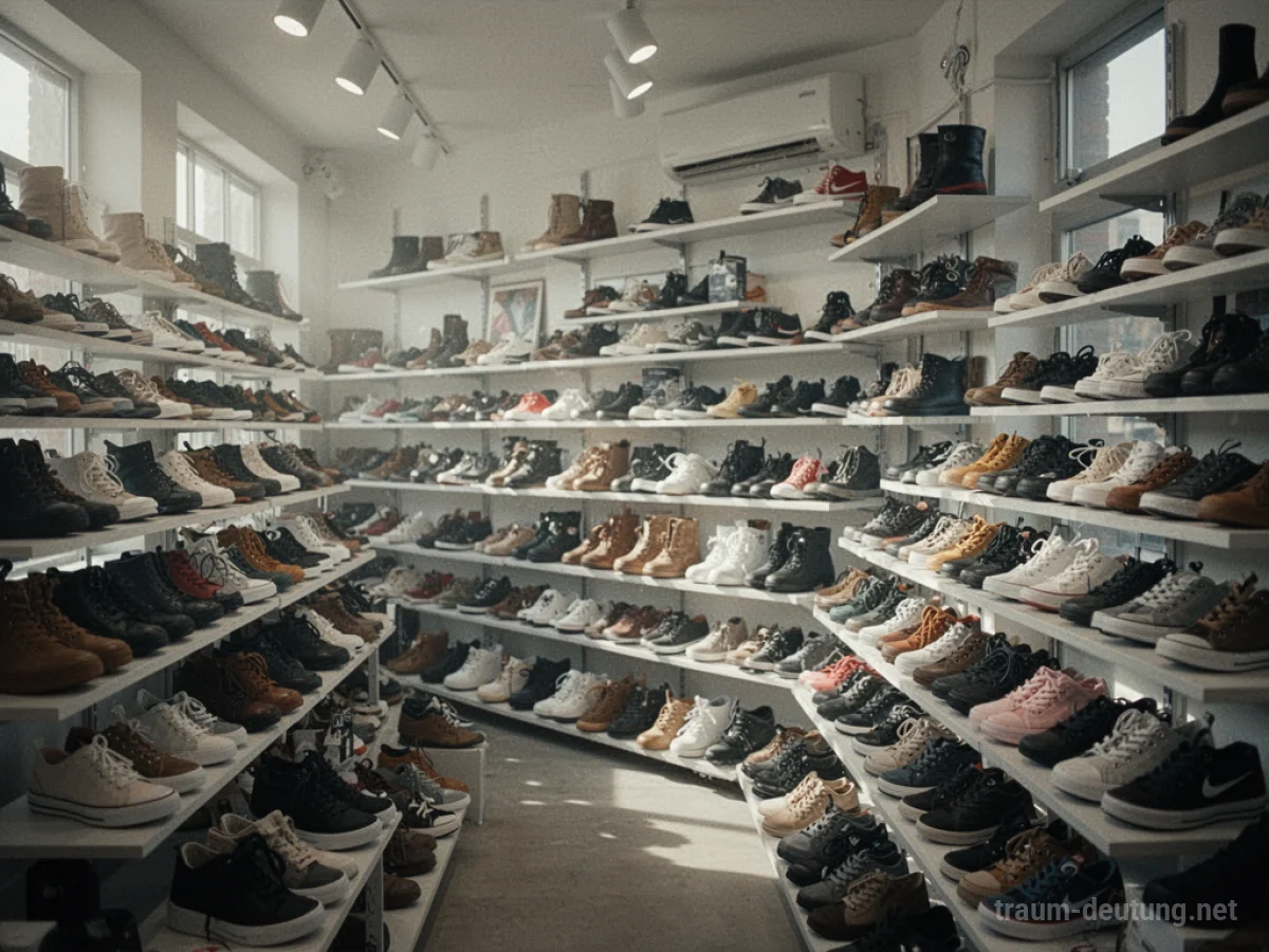 Viele verschiedene Schuhe auf einem Regal angeordnet