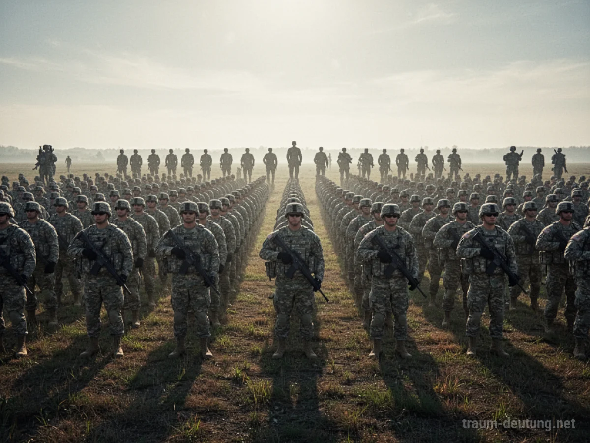 Viele Soldaten in Formation auf einem Feld