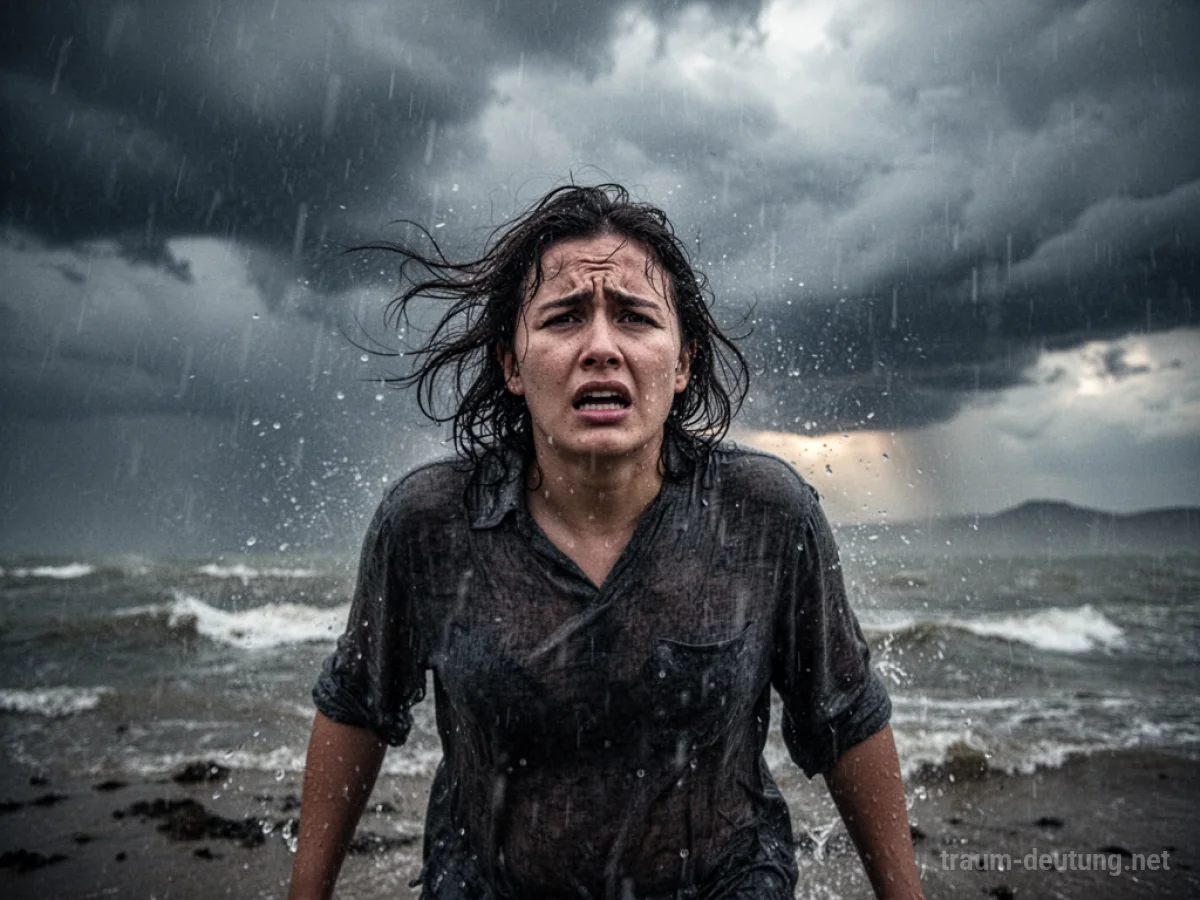 Person im plötzlichen Sturm, vom Wind umgeben