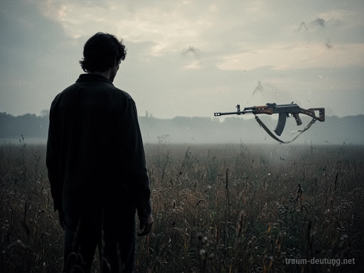 Silhouette einer Person, die im Traum von einem Gewehr bedroht wird.