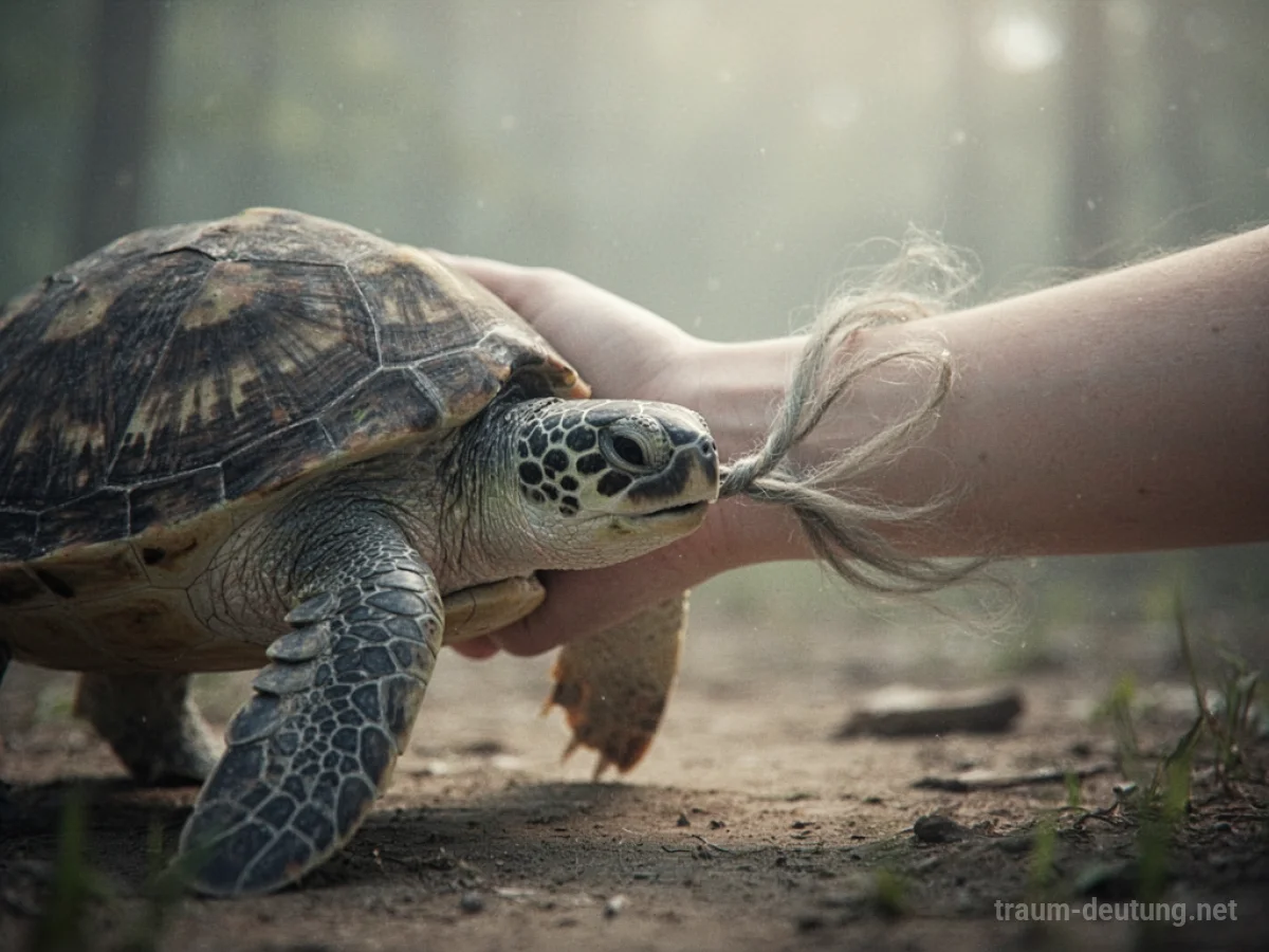 Symbolische Darstellung eines Bisses durch eine Schildkröte, die Langsamkeit und Schutz thematisiert.