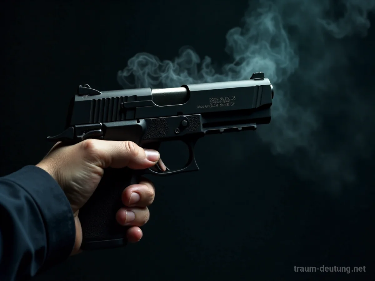 Eine Hand hält eine klemmende Waffe, ein Symbol für Blockaden im Traum.