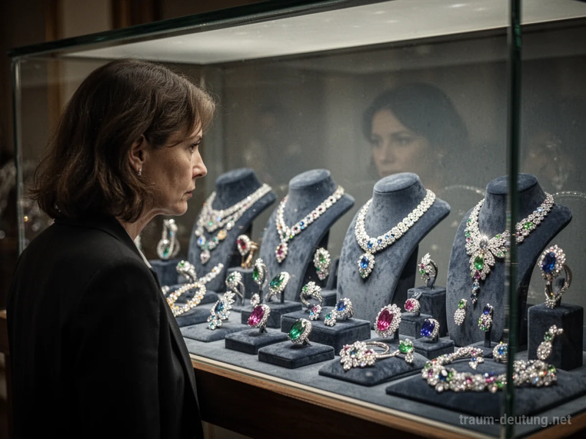 Glitzernder wertvoller Schmuck in einer Vitrine