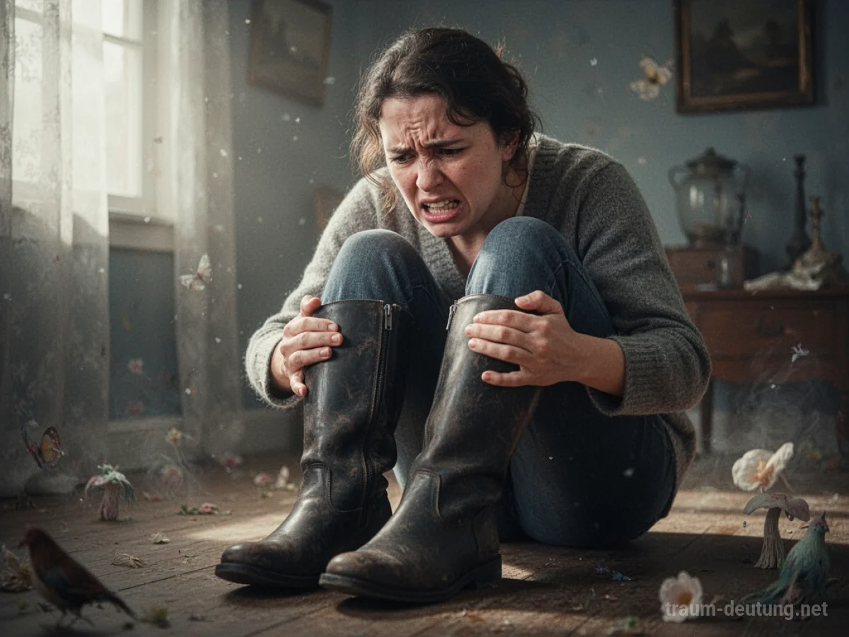 Person versucht, zu enge Stiefel anzuziehen