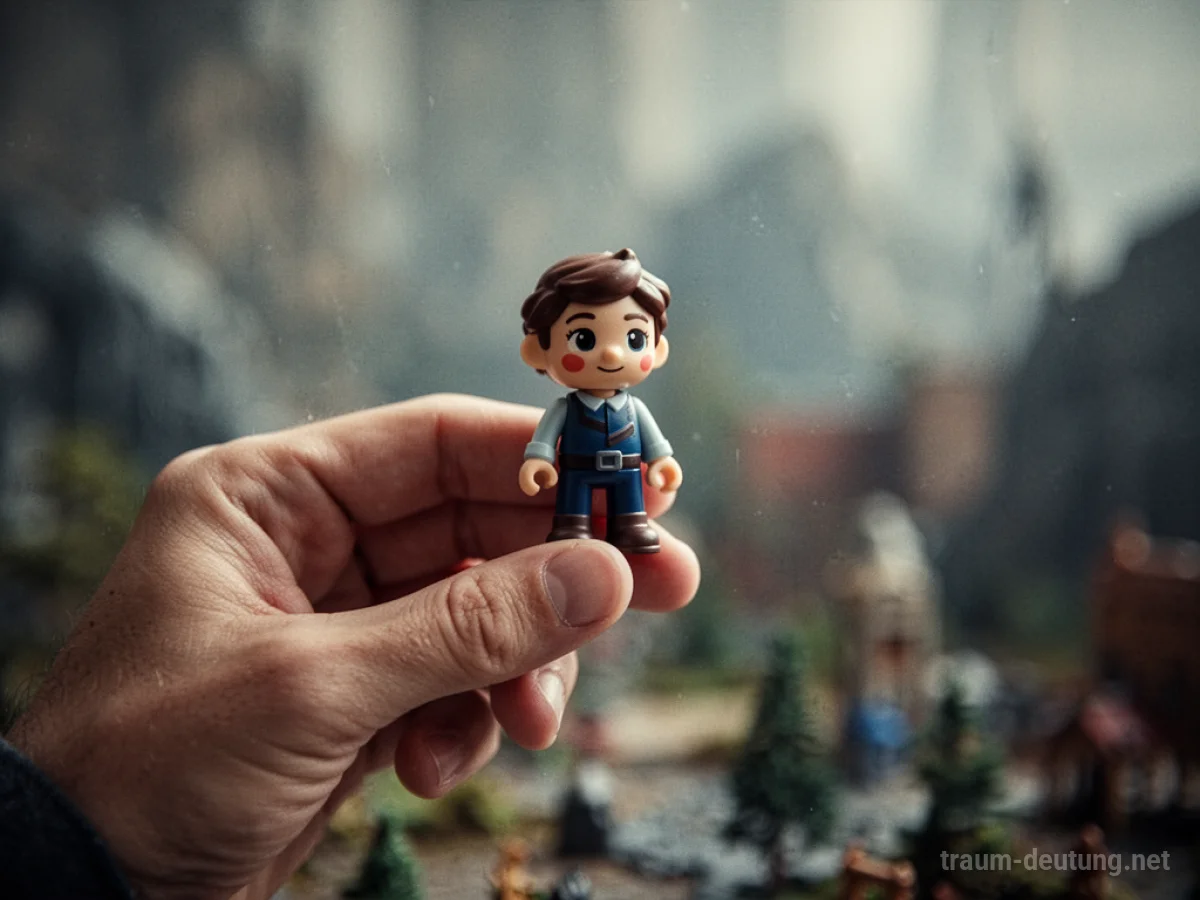 Hand hält eine kleine Spielfigur, um sie zu bewegen