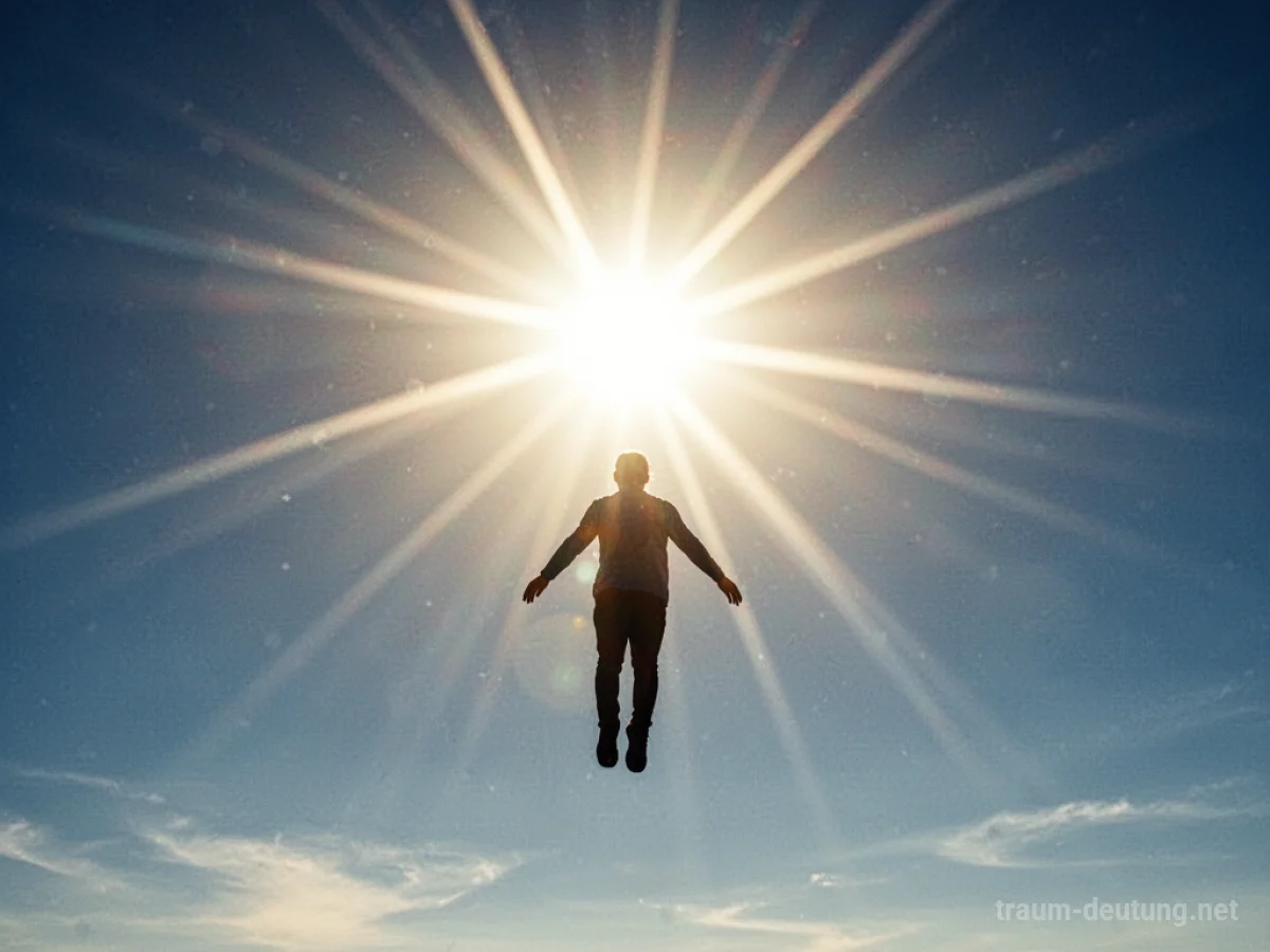 Silhouette fliegt zur strahlenden Sonne am Himmel