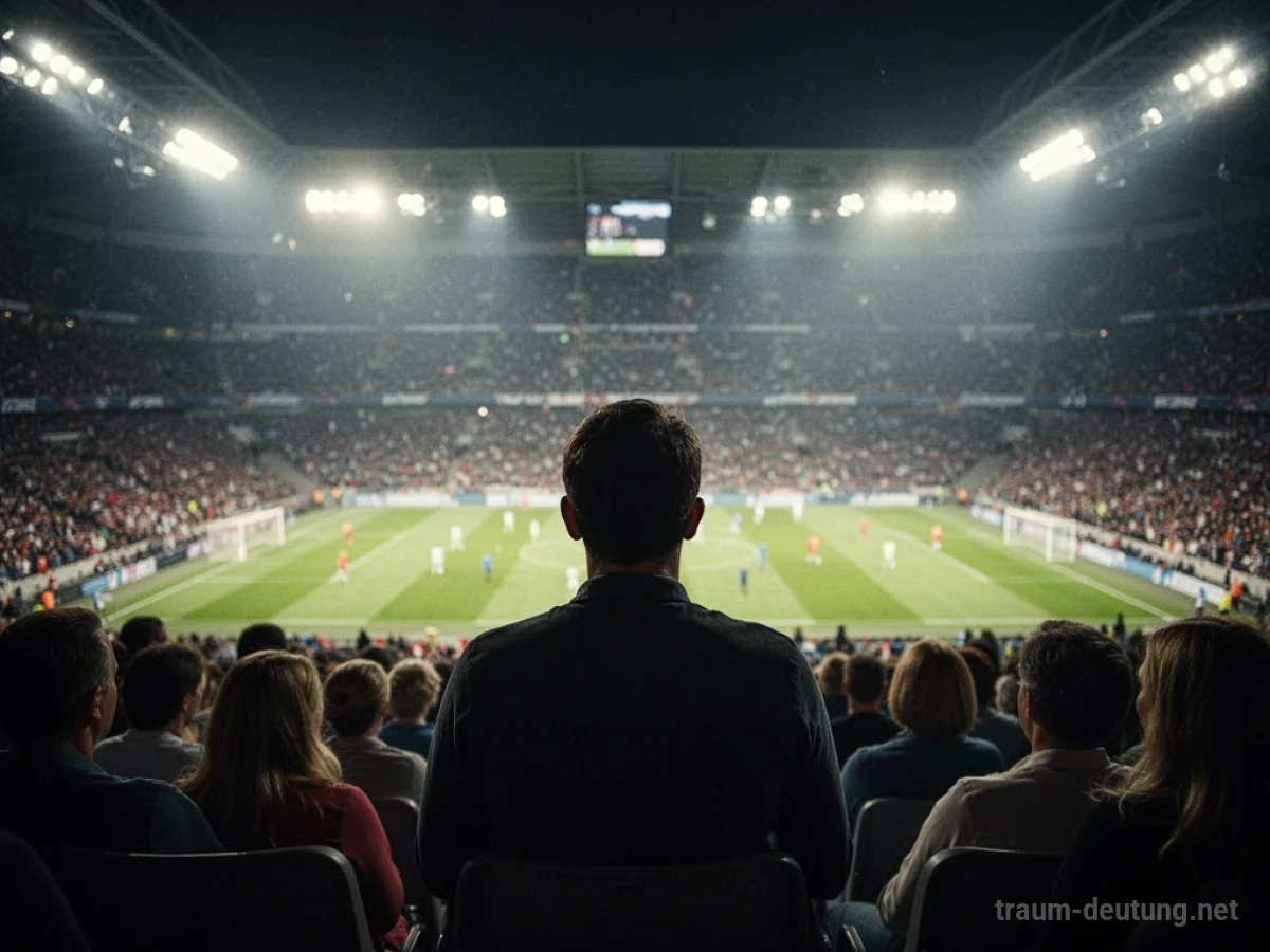 Silhouette eines Zuschauers in einem Stadion, der ein Sportevent beobachtet.