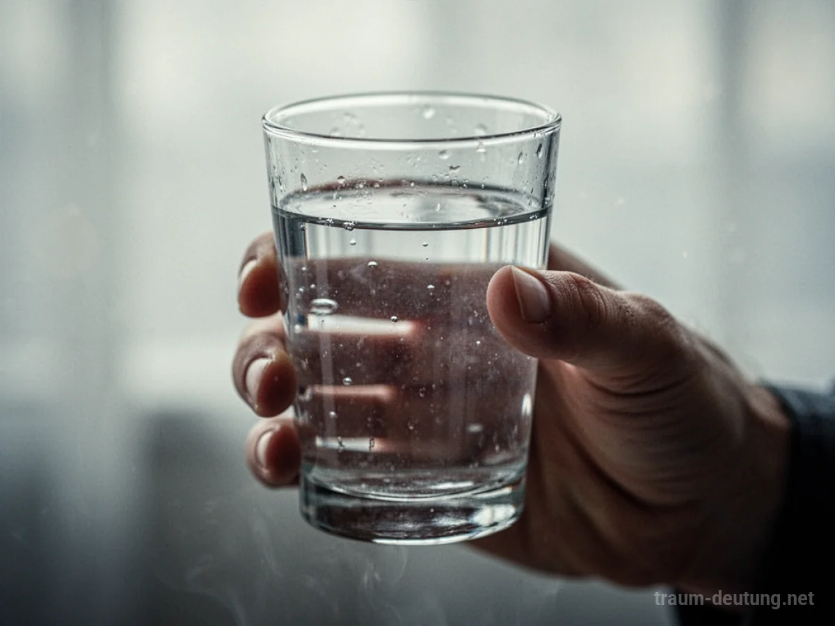 Hand hält ein Glas mit klarer Flüssigkeit