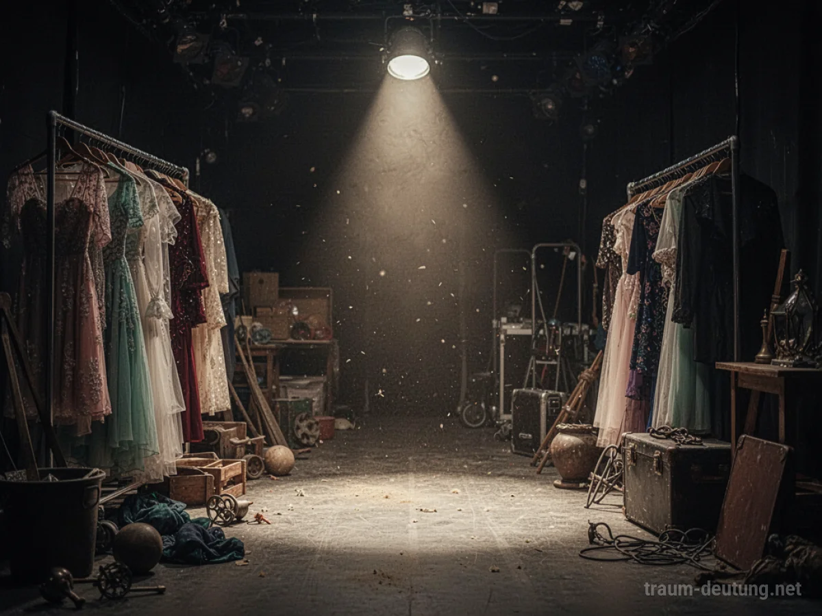 Blick hinter die Kulissen eines Theaters mit Kostümen und Equipment
