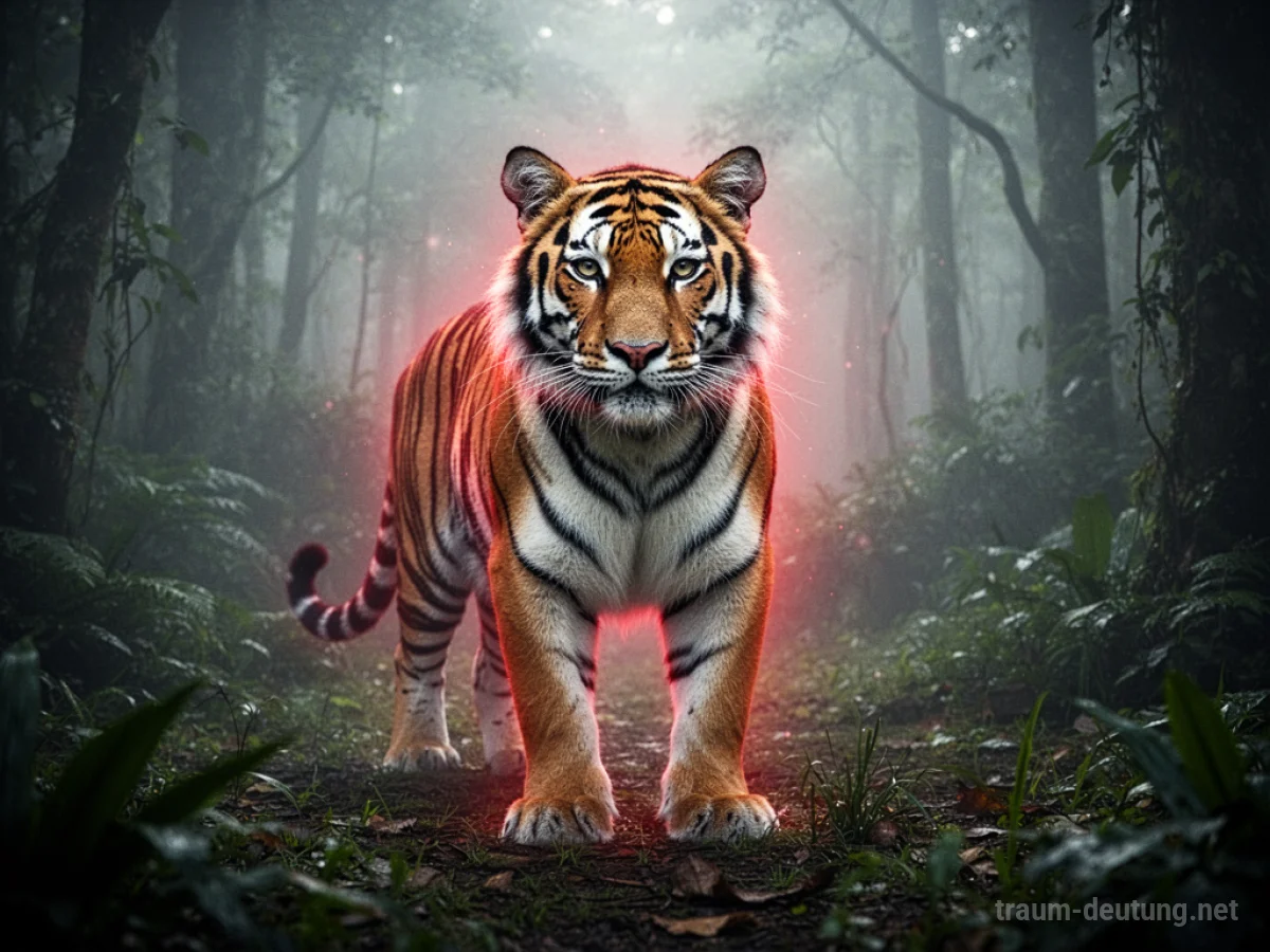 Ein blutiger Tiger im dichten Dschungel, bedrohlich wirkend.