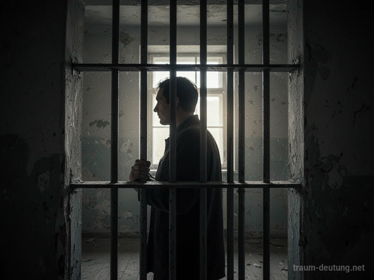 Silhouette einer Person hinter Gittern, die hinausblickt.