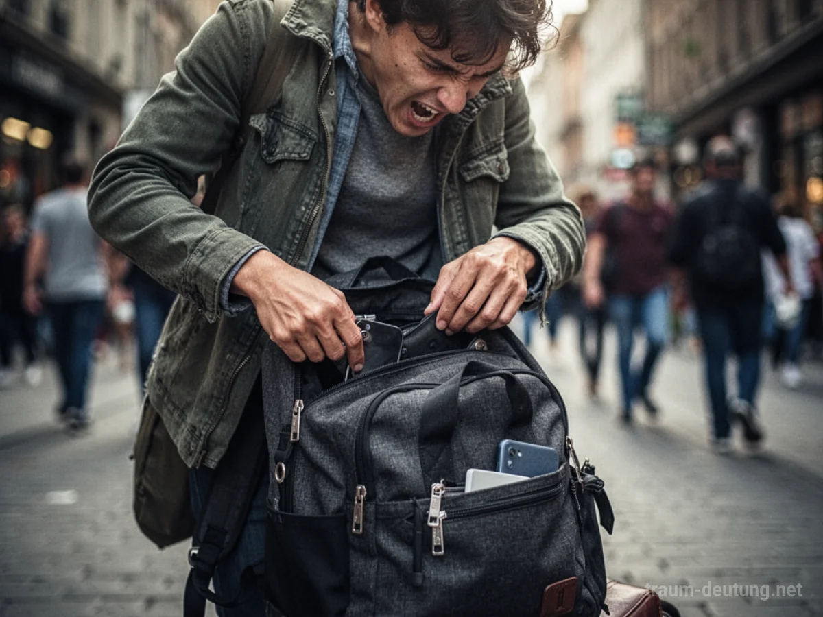 Eine Person sucht verzweifelt ihr Handy in ihrer Tasche.