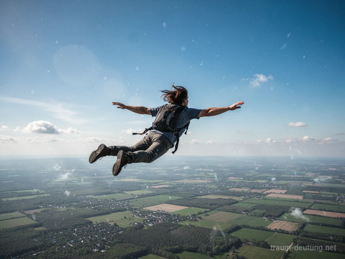 Person fliegt hoch am klaren blauen Himmel