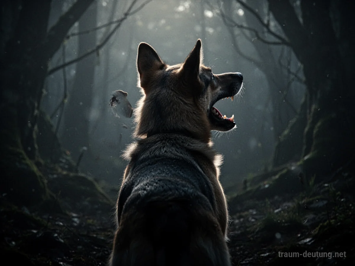 Hund im Schatten mit gefletschten Zähnen