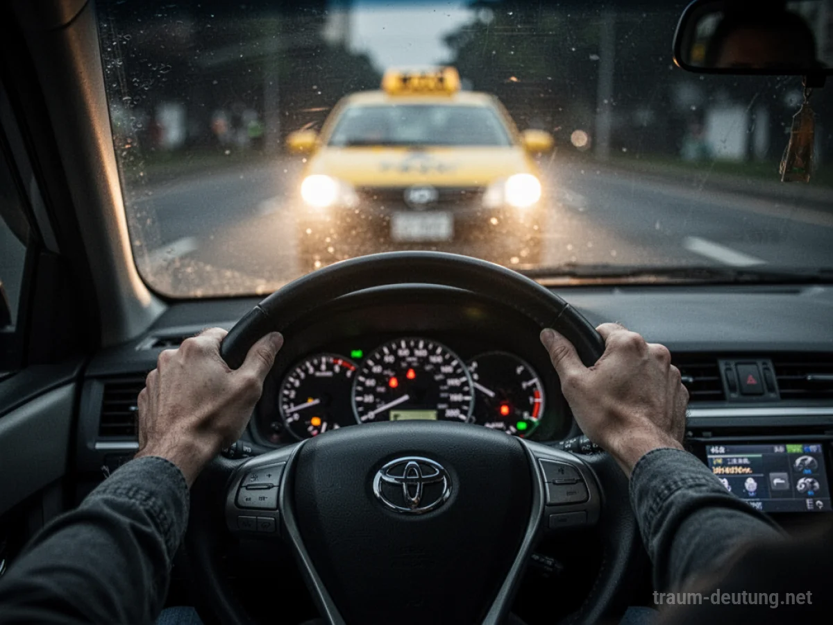 Hände am Steuer eines Taxis, Blick nach vorn auf die Straße